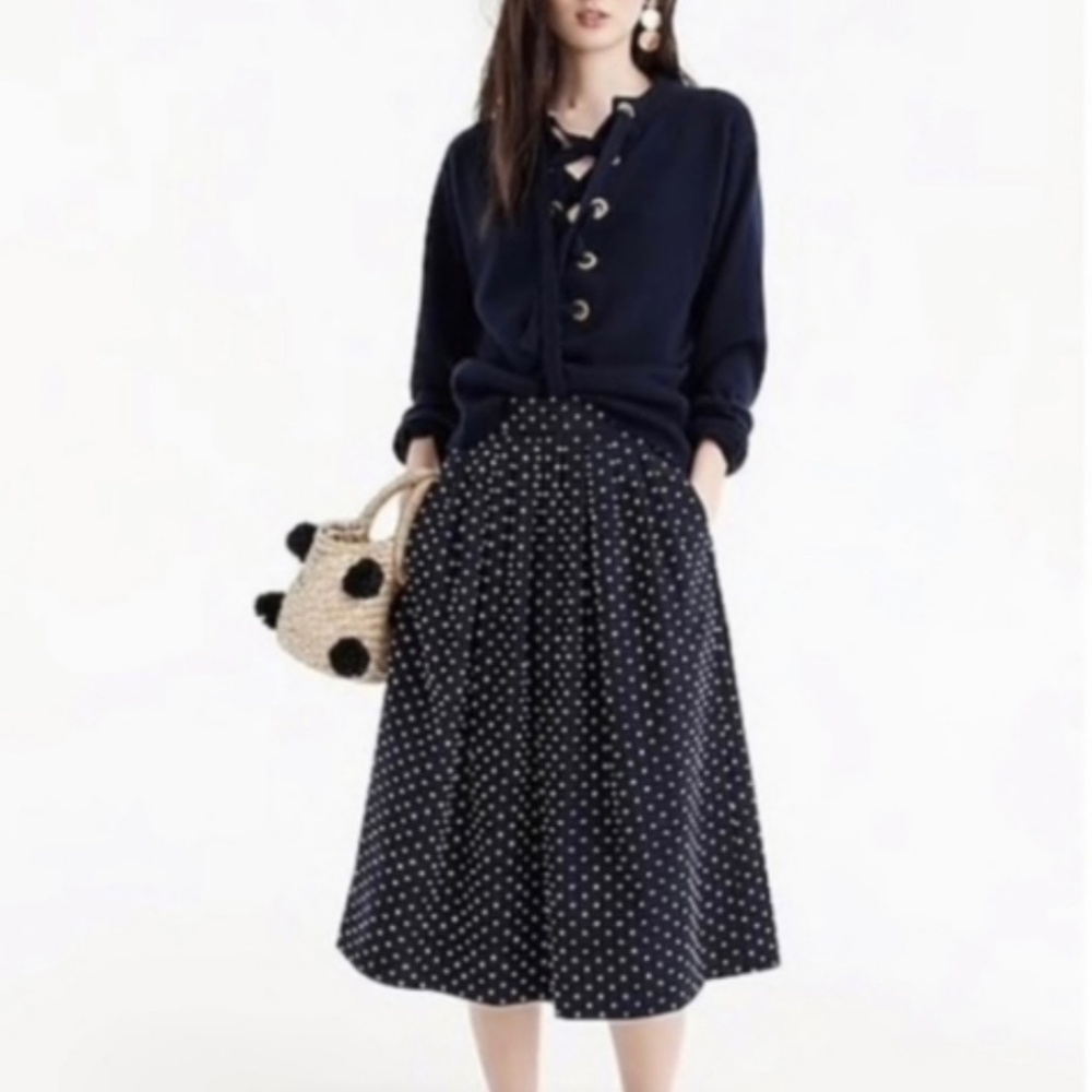J.Crew Vintage Clip Dot Midi Skirt In Navy White Size 8P